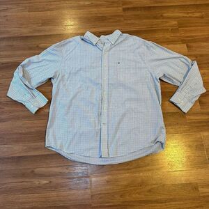 IZOD White & Blue Plaid Button Up Collard Shirt | Men size XXL